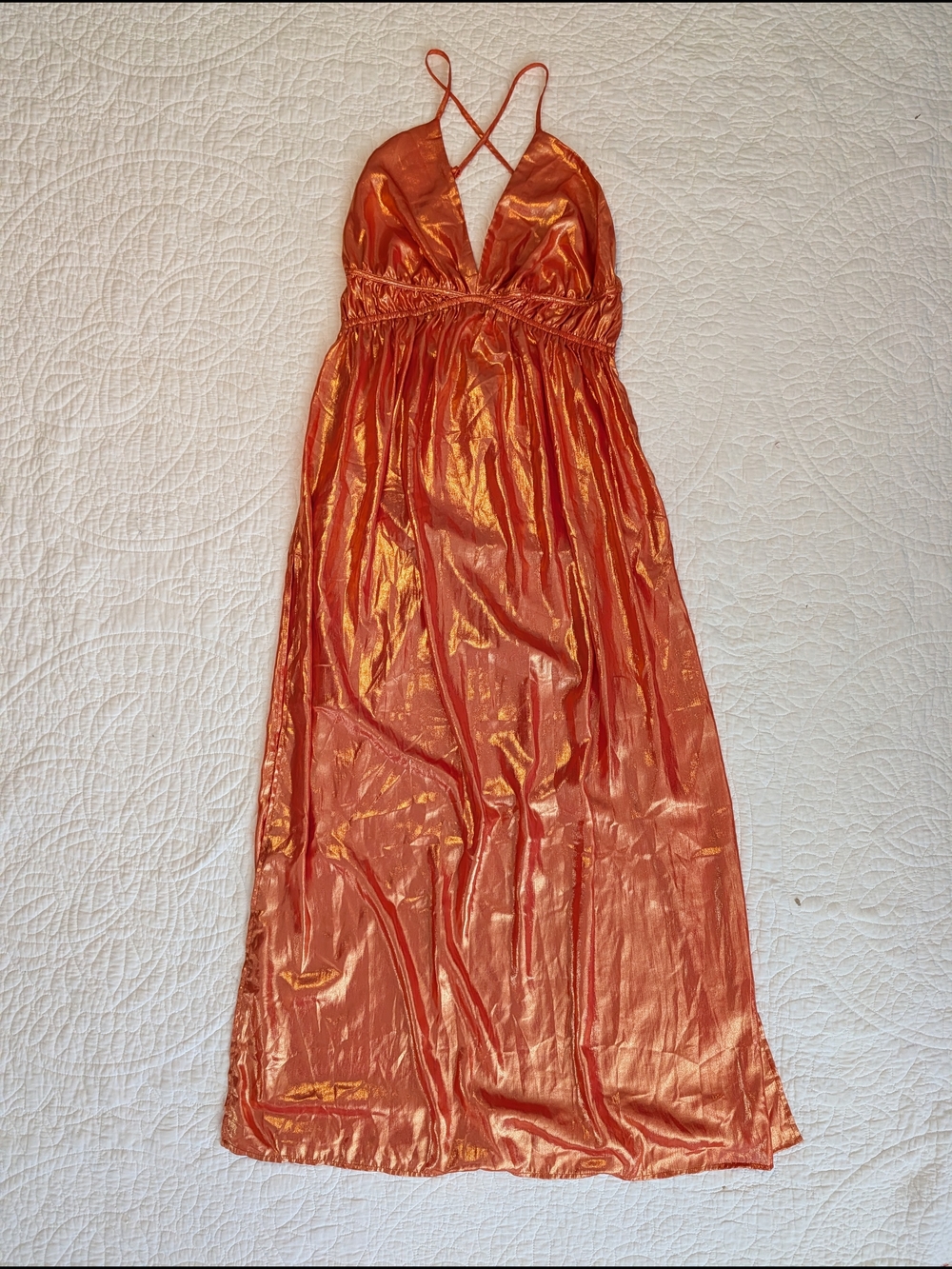 Anthropologie Iridescent Orange Maxi Dress